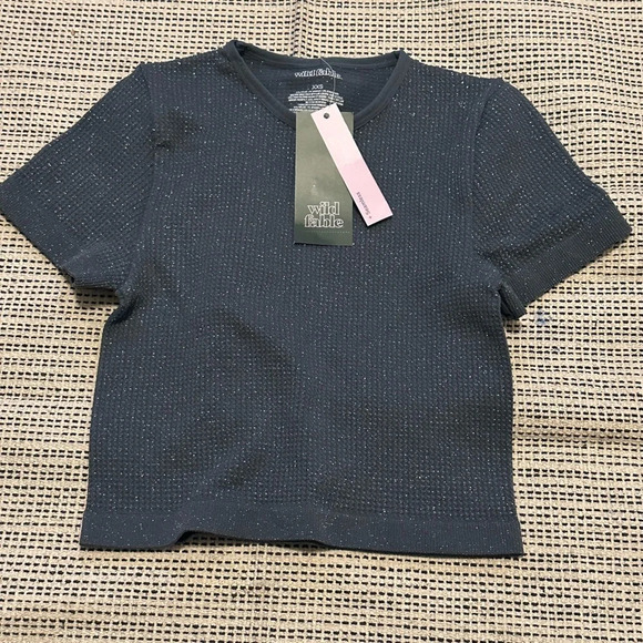 Wild fable seamless cropped tee dark blue with silver glitter NWT size XXS - Picture 1 of 3